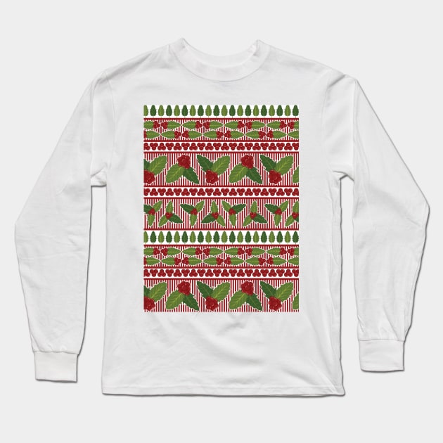 Holly Berries Pattern Long Sleeve T-Shirt by zarya_kiqo